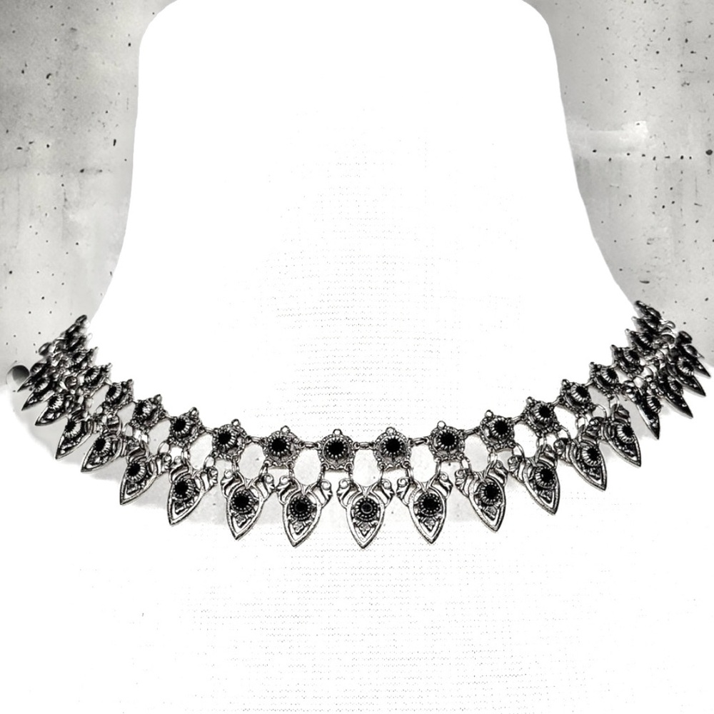 💖 Kenny Ma Silver Choker with Black Onyx, Size 16 inch - Picture 2 of 12